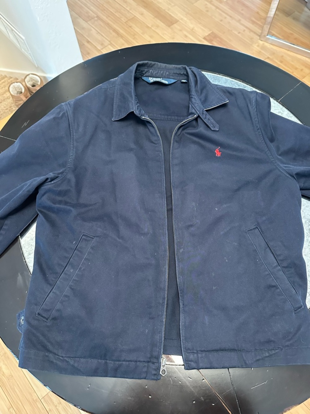 Ralph Lauren Navy Lightweight Zip Shirt Jacket with Red Polo Logo
